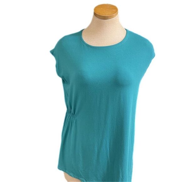 EILEEN FISHER Turquoise Stretch Jersey Asymmetrical Tunic Top Size PS/PP - Picture 1 of 8